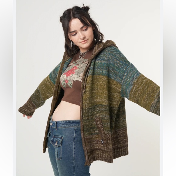 SOLD y2k knit drop shoulder drawstring hoodie - Picture 1 of 4